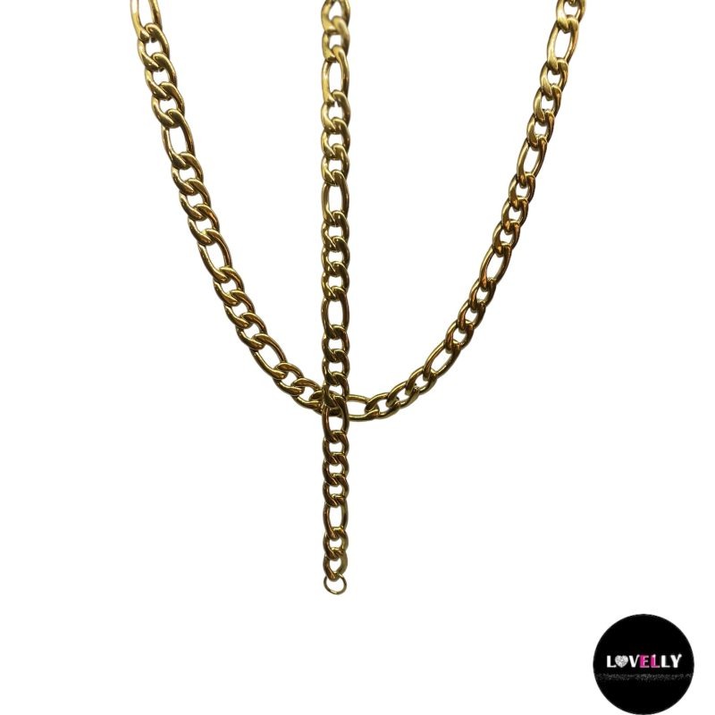 Parure maille figaro 10mm en acier doré-Lovelly Martinique