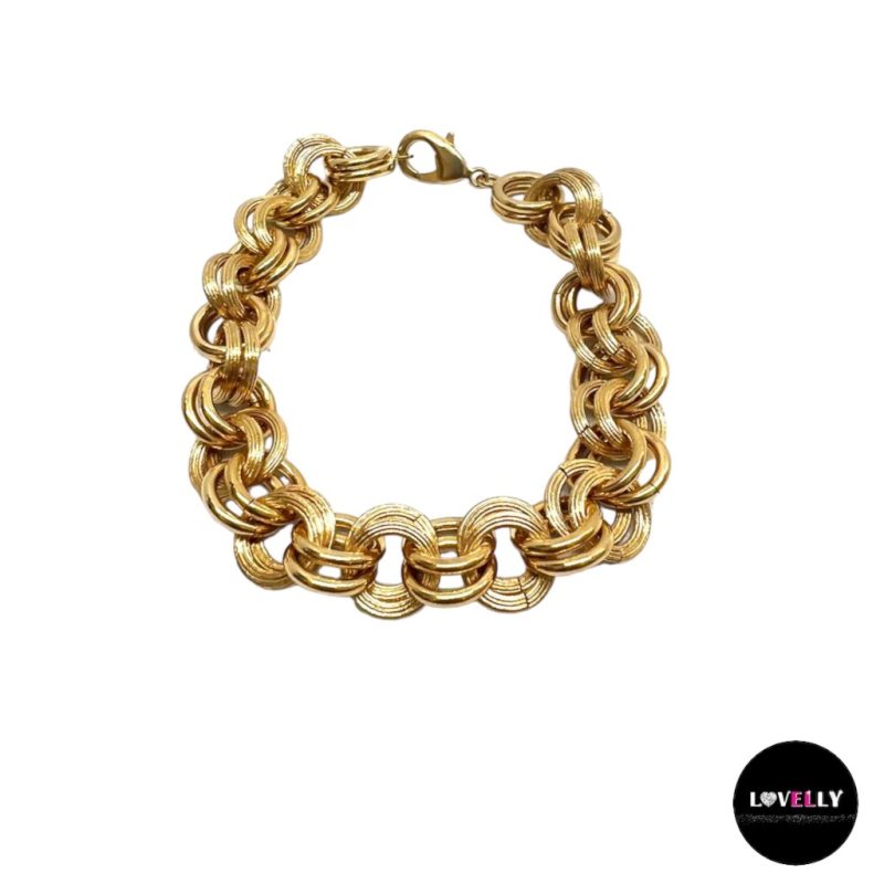 Bracelet maille Jaseron striée et lisse en plaqué or-Lovelly Martinique