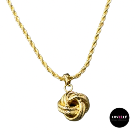 Collier torsadée 50cm+8cm avec pendentif noeud Macaron lisse et torsadée Ø13mm en plaqué or