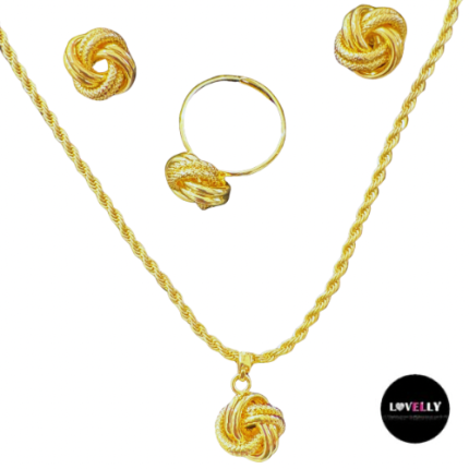 Parure Macaron collier torsadée 45cm+5 avec pendentif macaron + BO macaron+bague réglable macaron en plaqué or